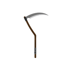 Classic Scythe Weapon Vector Illustration for Halloween and Grim Reaper Costume Designs, Spooky Death Symbol Tool