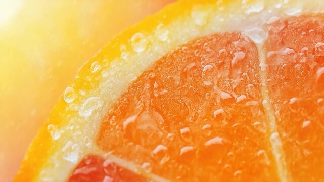 Fresh orange slice with water droplets, great for food or still life photography