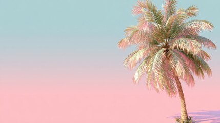 Vibrant Tropical Palm Tree on Soft Pastel Background