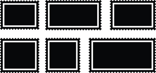 Postage stamp rectangle and square set. Blank postage stamp borders templates isolated on white background. Mockup postage stamps.