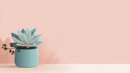 Modern Minimalist Succulent Plant in Pastel Color Pot on Pink Background