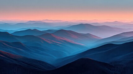 Serene Mountain Landscape at Dawn with Soft Pastel Colors and Mist