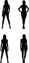 Human silhouette posture illustration, standing figure outline, diverse body shape vector, anatomy reference drawing, artistic pose concept, black silhouette design