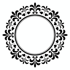 Elegant Circular Floral Frame Border in Black and White for Design Projects and Invitations with Empty Space
