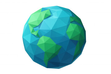 Low poly earth globe representing global connectivity, technology, environment, and world communication on transparent background