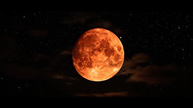 Red Moon Eclipse in Night Sky - A celestial scene showcasing a vibrant red moon during an eclipse, set against a backdrop of a dark night sky filled with stars.
