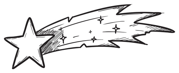Obraz premium Hand-drawn shooting star with sparkling trail illustration – retro hand drawn illustration