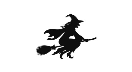 Silhouette of a witch flying on a broomstick, a symbol of Halloween.
