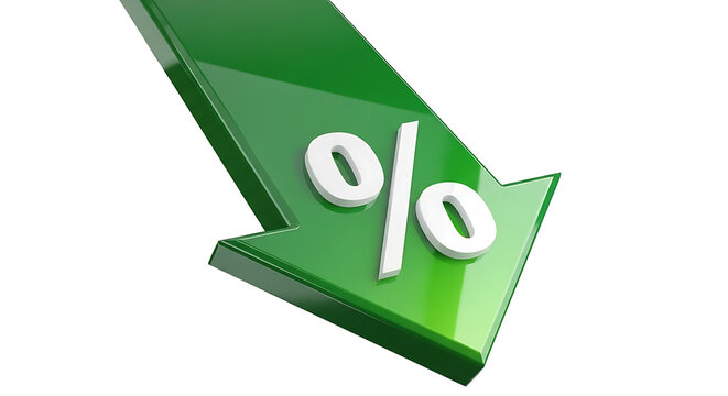 Green arrow with percentage sign pointing down symbol