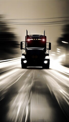 man with truck, action scene of a man standing in front of the truck, truck on the road in dark, truck poster