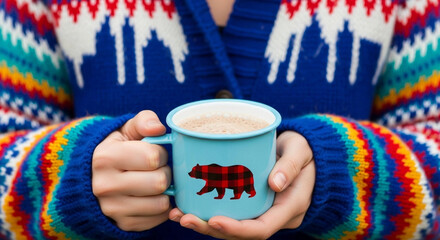 Woman Holding Mug of Hot Chocolate in Winter Sweater