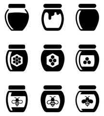 Collection of honey jar icons and illustrations. vector set o honey jars