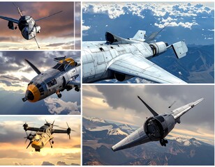 Collage of futuristic aircraft