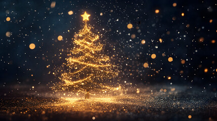 Magical glowing christmas tree sparkling in festive night atmosphere