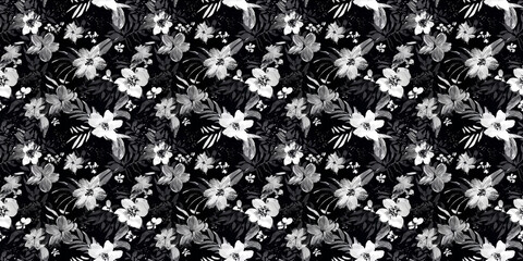 Elegant Black and White Floral Seamless Pattern for Textile, Wallpaper and Decorative Design