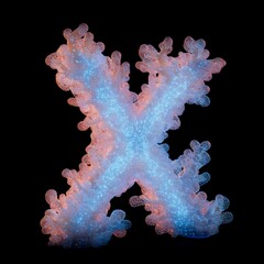 Letter X Vibrant Luminescent Coral Letters Overlays Collection for Commercial Design with Bright Colors and Abstract Tropical Patterns