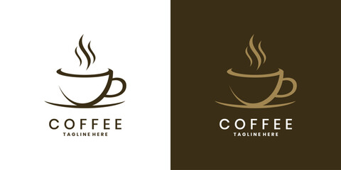 Minimalist coffee logo design with a steaming cup