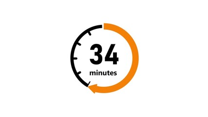 Clock Face Timer , timer (time passage , waiting time) animation (4K) | 34 minutes countdown icon. Time measure. The chronometer icon