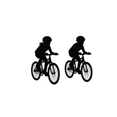 Obraz premium Striking minimalist silhouettes of young children enjoying bicycle rides, a powerful visual representation of the vibrant children's imagination and outdoor adventure