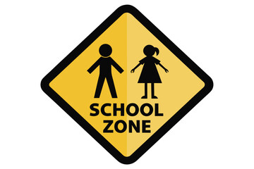 Yellow and Black School Zone Sign with Boy and Girl Figures Illustration