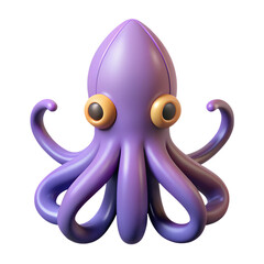 Charming 3D Purple Octopus Render with a Playful Design and Expressive Eyes on Transparent Background