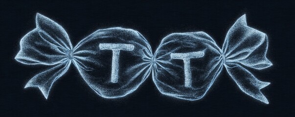 Creative Outline Sketch of Stylized Candy with Letters T and T on Dark Background