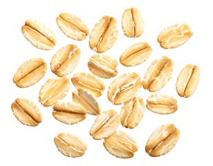 Obraz premium Scattered oat groats on white background
