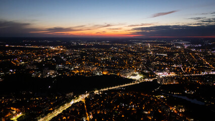 Wide Aerial City Lights Night Horizon View
