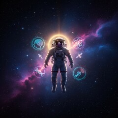 Naklejka premium Astronaut Science Vector. Holographic Space Illustration.