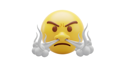 A 3D rendering of an angry yellow emoji with smoke coming out of its nostrils, conveying intense frustration.