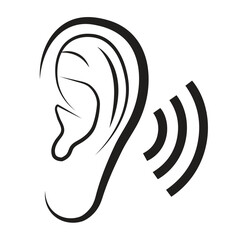 Simple Black human ear receiving sound waves simple minimalist line art vector illustration vector