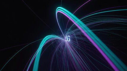 Experience lightning-fast 5G speed with futuristic neon light trails connecting the world, perfect for cutting-edge technology and innovative solutions