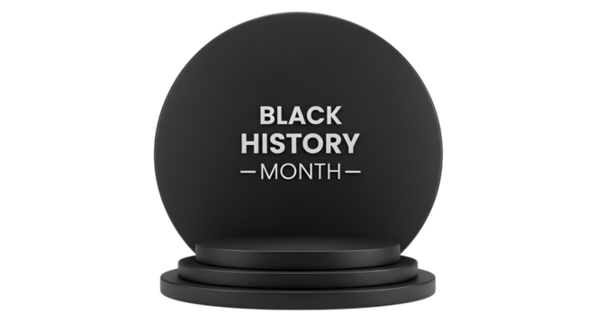 Black history month text on a black sphere podium, isolated on transparent background