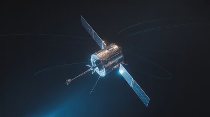 Stunning spacecraft orbiting Earth with futuristic solar panels, perfect for science, technology, and space exploration themes