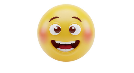 Fototapeta premium A vibrant 3D rendered emoji with a cheerful expression, showing a wide open mouth and rosy cheeks.