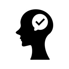 Human head silhouette with check mark inside a thought bubble illustration