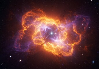 Obraz premium 3D Space Nebula with Radiant Plasma Arcs and Glowing Stars