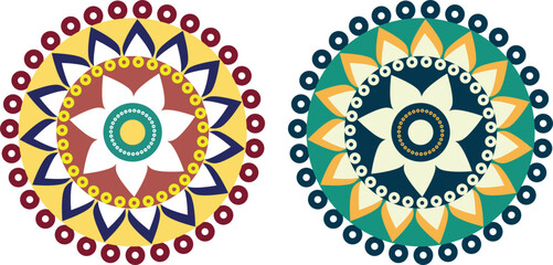 Retro Mandala Art Vector – Seamless Circle Pattern with Floral Decoration, Flower Shapes, Colorful Geometric Icons, and Abstract Illustration for Wallpapers and Textures