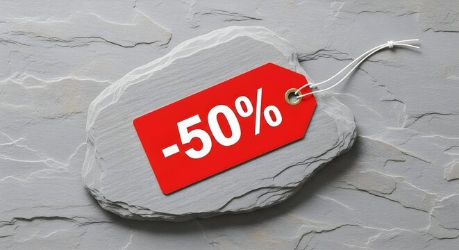 Special Offer Eye-Catching Fifty Percent Discount Tag on Natural Stone Background