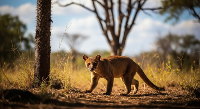 Fossa madagascar predator wildlife carnivore animal nature forest wild endemic species conservation habitat