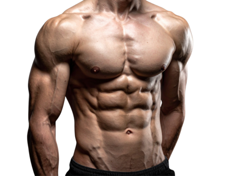 Athletic Male Torso with Defined Abs on Transparent Background