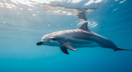 Obraz premium Dolphin swimming underwater in blue ocean water wildlife marine life aquatic animal sea mammal photography