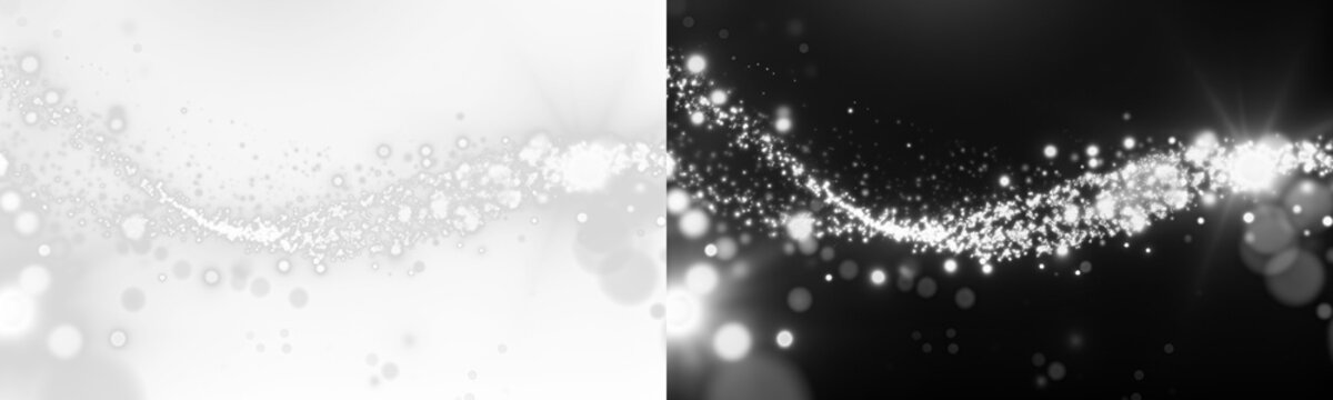 silver dust light bokeh , glitter particles and dust. . Magical glow PNG. Sparkling light on two backgrounds, sparkling dust PNG. Glitter overlay texture for your design. 