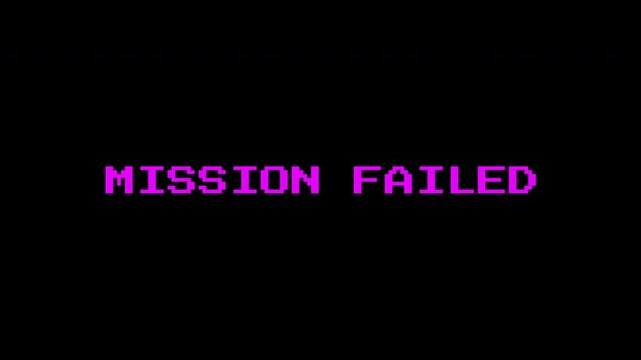 Mission Failed Pixel Text Animation - Retro Game Over Screen for Gaming and Arcade Intros