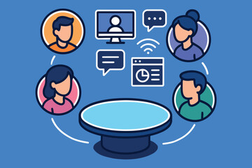 Diverse group of people connecting virtually through online communication and technology