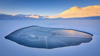 Frozen mountain lake at sunrise