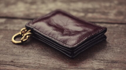 Small leather wallet on wooden surface