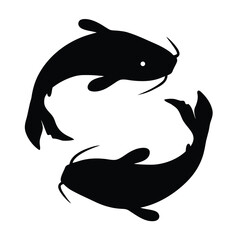 Naklejka premium Two silhouetted koi fish in a yin yang symbol arrangement