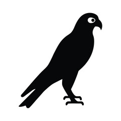 Silhouette of a majestic falcon standing alert with its distinctive eye visible against a white background
