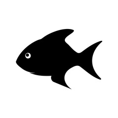 Simple stylized black fish silhouette isolated on white background, a single fish
